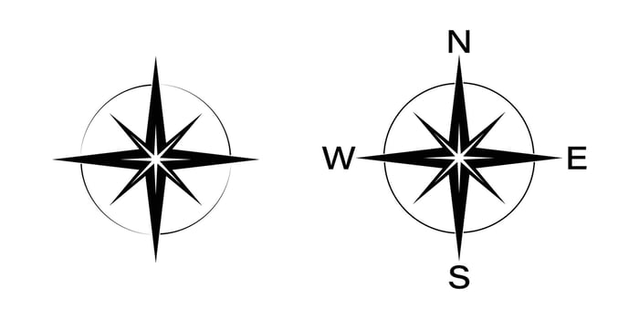 Simple Black and White Compass Rose Design. Flat Compass Direction illustration. vector