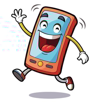 a cartoon mobile phone running and waving vector