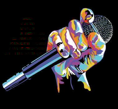 Isolated, colorful, abstract hand holding microphone illustration. vector