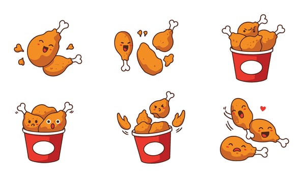 Flying Fried Chicken With Bucket Cartoon for Fun Illustrations vector
