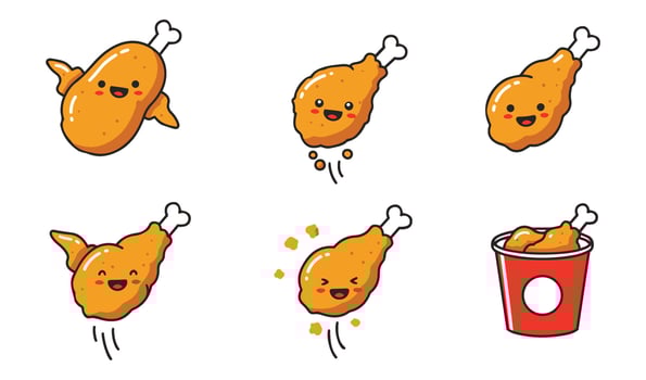 Creative Flying Fried Chicken With Bucket Cartoon Style vector