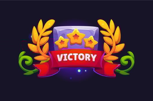 Game victory icon, winning award cartoon badge vector