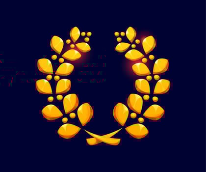 Golden laurel wreath icon or badge, game asset vector