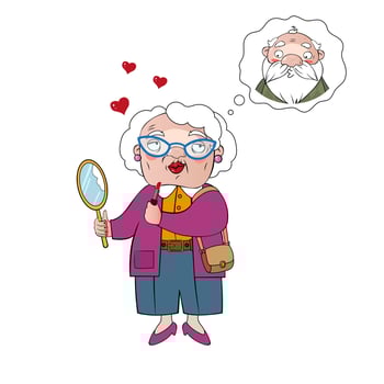 Grandma is going on a date. Couple in love. Valentines day greeting card, banner, cover, older generations. vector