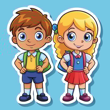 cute cartoon boy and girl school uniform sticker vector