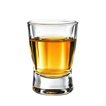 Golden liquor in a classic shot glass against a clean transparent background, ideal for celebrations or gatherings, Alcohol in Shot Glass Isolated, transparent background. png