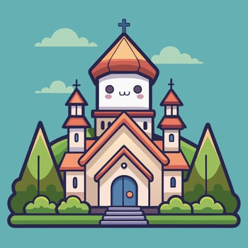 cute church with a cute face and a cute cat vector