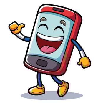 a cartoon mobile phone character with a smile and thumbs up vector