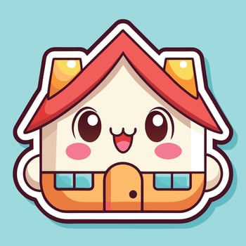 a cute house sticker with a red roof vector