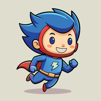 cartoon superhero running with blue cape and blue shirt vector
