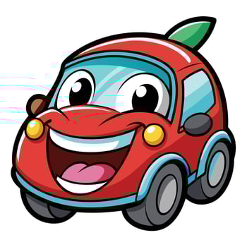 cartoon car with apple on top illustration vector