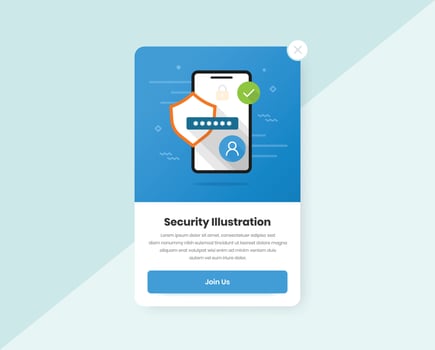 Security and safety device and data protection illustration design for mobile and web pop up card vector