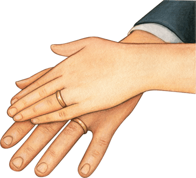 Watercolor hand drawn bride and groom hands png