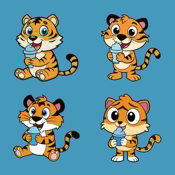 Tiger Eating ice Cream Cone Bundle vector