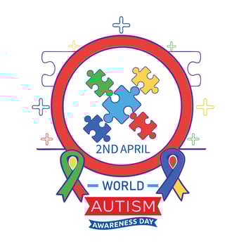 Puzzle Pieces With Two Sides Ribbons 2nd April World Autism Awareness Day Illustration vector