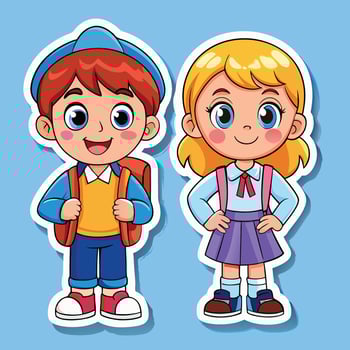 cartoon boy and girl school uniform sticker on a white background vector