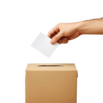 A hand placing a ballot into a ballot box during an election process at a polling station, A hand throwing a ballot into a ballot box isolated on transparent background png