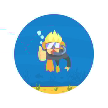 Scuba Diver in Swimming Suit, Flippers and Mask Swimming, Man Showing Thumbs Up, Underwater Sport, Hobby Illustration vector