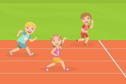 Boys and Girl Running Race Tracks of Stadium at Competition Illustration vector