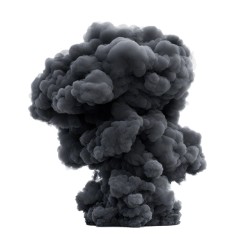 A dense black cloud rises against a stark transparent background, creating a striking contrast and emphasizing its shape, black cloudisolated on transparent background png