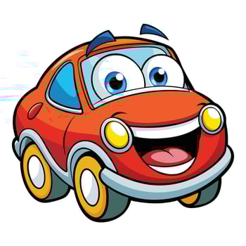cartoon car with big eyes and smiling face illustration vector