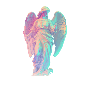 A serene angel sculpture featuring a flowing robe and gentle wings against a soft gradient background, a angel poster, gradients, sketchfab, transparent background. png