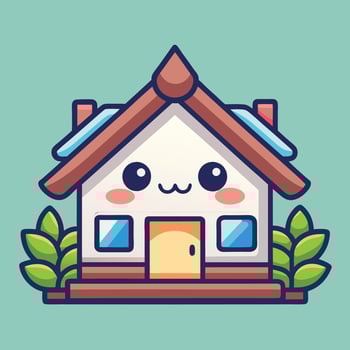 a cute house with a green roof and windows vector