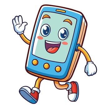 cartoon mobile phone running with hands up and waving vector