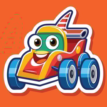 cartoon car sticker with a smiling face and a hat vector