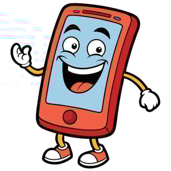 a cartoon mobile phone character waving and smiling vector