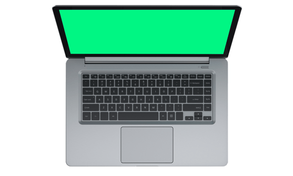 Top View of an Open Laptop with Green Screen Isolated png