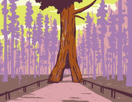 Mariposa Grove of Giant Sequoias Yosemite National Park California WPA Poster Art vector