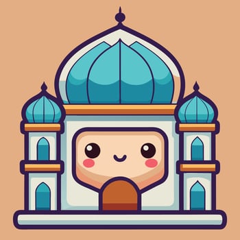 cartoon mosque with a cute face on a white background vector