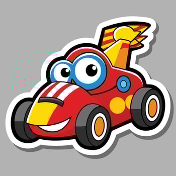 cartoon car sticker with eyes and nose vector