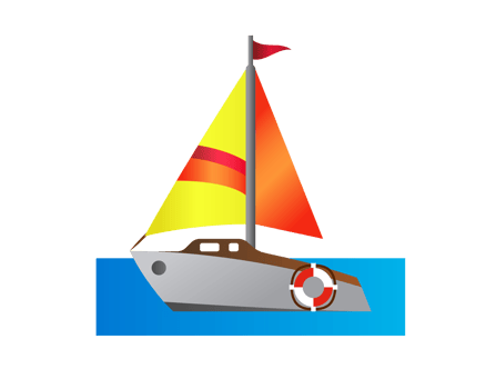 Sailing boat icon with mix of yellow, orange and red sails png