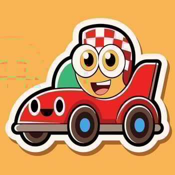 a sticker of a cartoon car with a smiley face vector