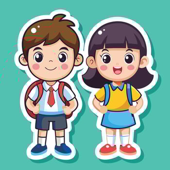 sticker of boy and girl school uniform, illustration vector