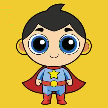 cartoon boy in superhero costume with blue eyes and a yellow background vector