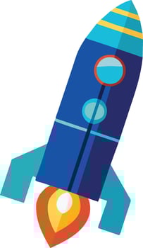 A cartoon rocket ship with a blue and orange color vector