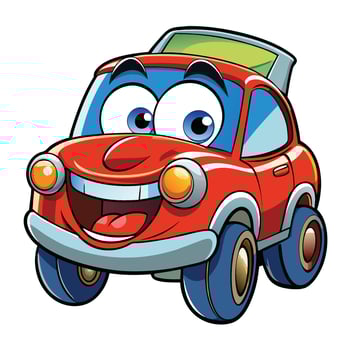 cartoon car with happy face illustration on a on a white background white background vector
