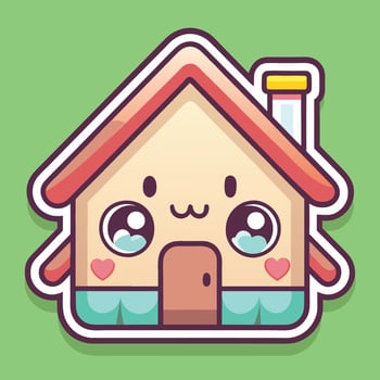 a cute house sticker with a heart on it on a white background vector