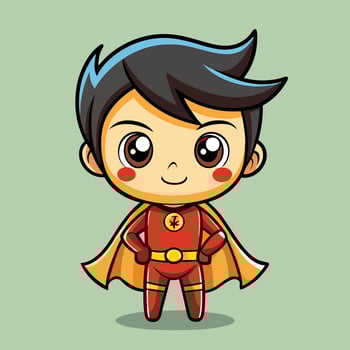 cartoon superhero boy in red and yellow costume vector
