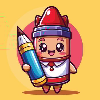 cute cartoon character holding a pencil and wearing a hat vector