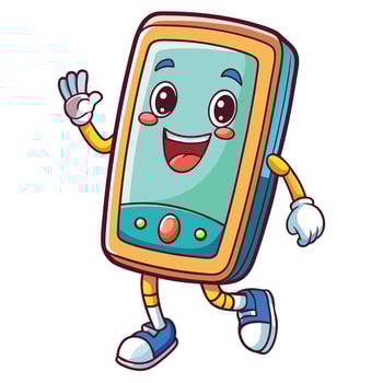 cartoon phone character waving and smiling vector