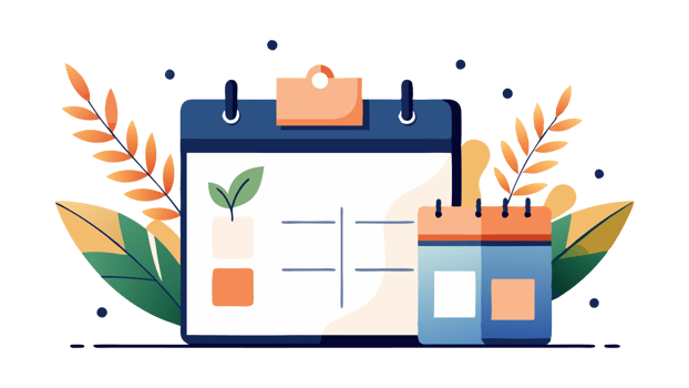 A large clipboard-style calendar is accompanied by a smaller standing calendar png