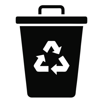 A simple black silhouette of a recycling bin png