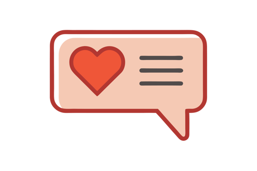 A speech bubble with a red heart icon is depicted alongside three horizontal lines, suggesting a message or commen png