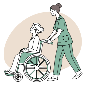 A caregiver assists an elderly person in a wheelchair, showcasing support and compassion png