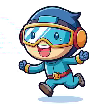 cartoon boy in blue and red goggles running vector