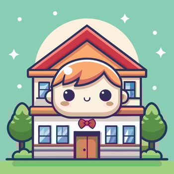 a cartoon boy with a bow tie and a house vector
